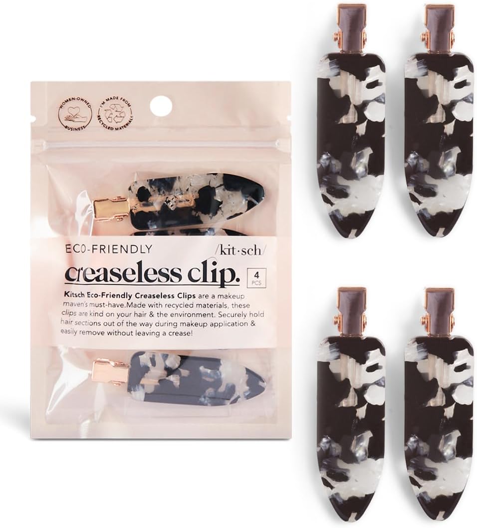 Kitsch Creaseless Hair Pins, No Crease Hair Clips for Makeup, No Bend Hair Clips for Styling, Stylish Makeup Hair Clips &amp; Hair Styling Clips, Pin Curl Clips for Hair, 4pc Set