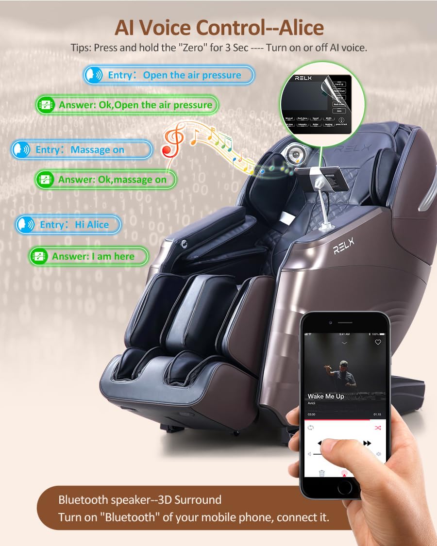 RELX Massage Chair Full Body Zero Gravity SL-Track Shiatsu Massage Chair, 12 Modes, Airbag Massage, with Yoga Stretch, Foot Massage, AI Control (Cream)