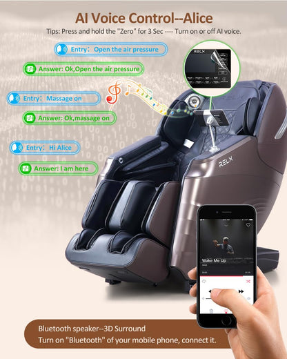 RELX Massage Chair Full Body Zero Gravity SL-Track Shiatsu Massage Chair, 12 Modes, Airbag Massage, with Yoga Stretch, Foot Massage, AI Control (Cream)