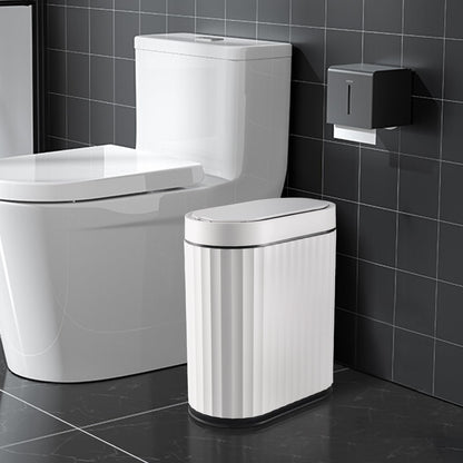 ELPHECO Mini Desktop Trash Can with Lid, Small Slim Automatic Garbage Can, 1.3 Gallon Motion Sensor Countertop Waste Basket for Bedroom, Office, Bathroom, White with Grey Trim