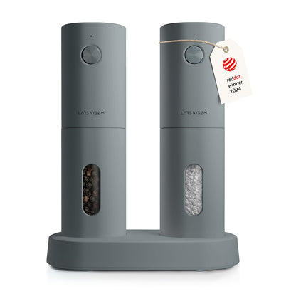 LARS NYSØM Electric Salt and Pepper Grinder Set I Automatic Salt and Pepper Mills with Adjustable Ceramic Grinder I USB Rechargeable Electric Spice Grinder Set (Almond Beige)