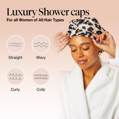 Kitsch Luxury Shower Cap for Women - Reusable Shower Cap for Long Hair with Non Slip Silicon Grip | Waterproof Hair Cap for Shower with One Size Fits Most | Stylish Hair Cover for Shower (Blush Dot)