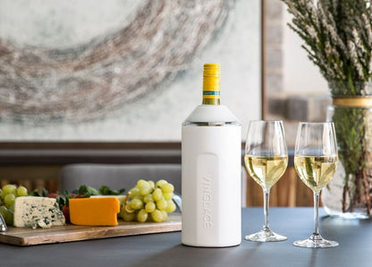 Vinglacé Wine Bottle Chiller- Portable Champagne Insulator- Stainless Steel Wine Cooler Sleeve, White