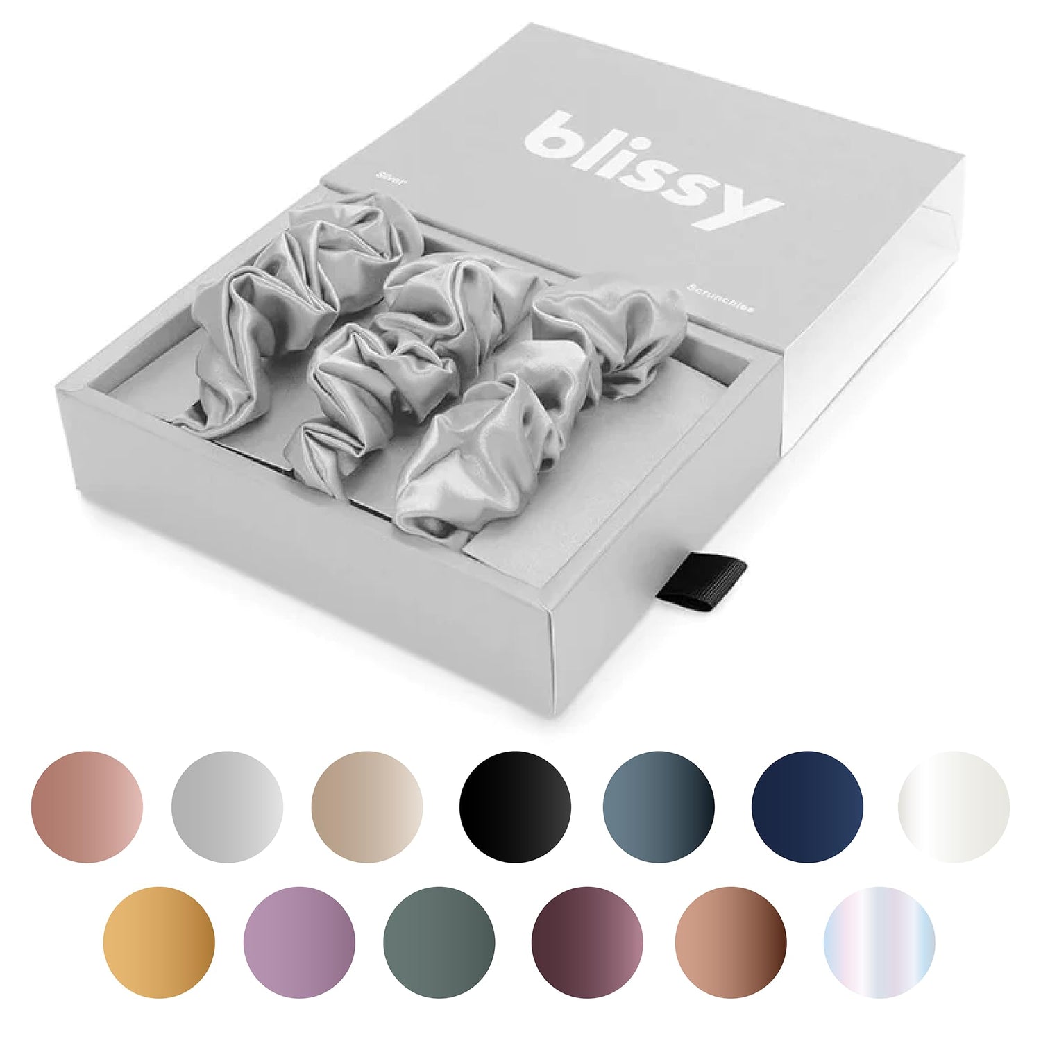 Blissy Silk Scrunchies (3 Pack) - 100% Pure Mulberry Silk - 22 Momme 6A High-Grade Fibers - Silk Scrunchie for Straight &amp; Curly Hair - Preventing Breakage, Tangling, &amp; Creasing (Black Skinny)