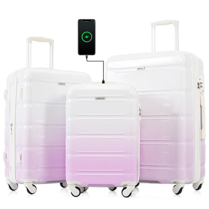 Merax 3 Pcs ABS Hardside Luggage Sets TSA Lock Spinner Wheel Suitcases, Pearly White, 20/24/28 Inch