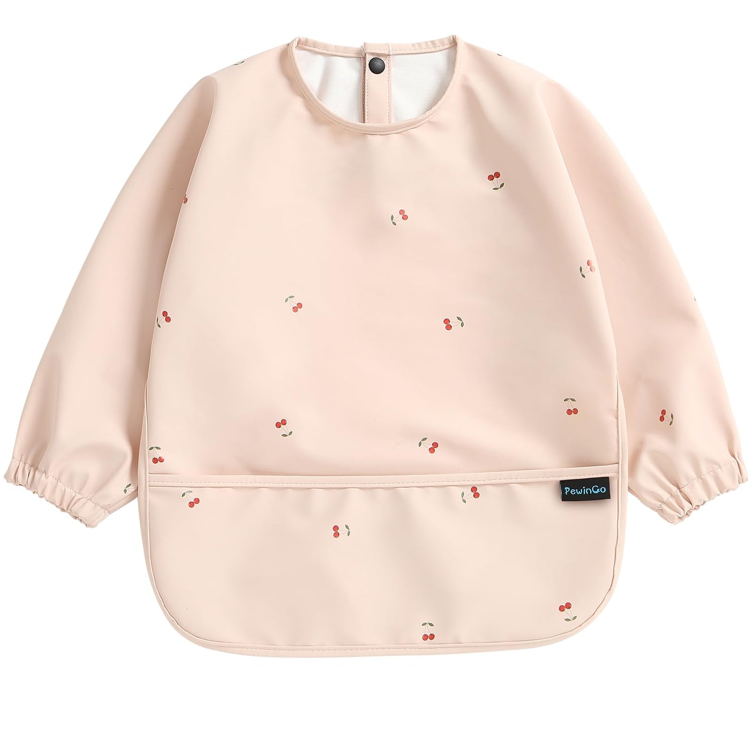 PewinGo Weaning Bib with Long Sleeves &amp; BLW, Soft and Skin-Friendly Material, Coverall Bibs for Baby Feeding, Waterproof and Easy to Clean &amp; Machine Washable, for Baby Infant Toddlers (Pink)