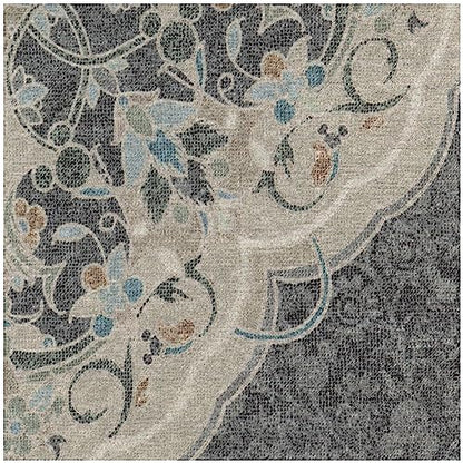RUGGABLE Disney Traditional Mickey Mouse Washable Rug - Perfect Area Rug for Nursery Playroom Kids Room - Pet &amp; Child Friendly - Stain &amp; Water Resistant - Damask Grey 3&