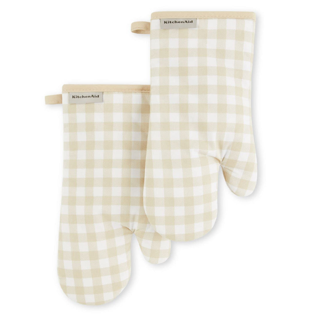 KitchenAid Gingham Oven Mitt 2-Pack Set, Milkshake, 7&quot;x13&quot;