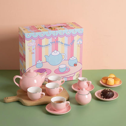 Sweejar Porcelain Tea Set for Little Girls,Kitchen Toys Tea Party Set for Kids Toddler Kitchen Pretend Toy Include Children Teapot, Cup &amp; Saucer Set of 4, Sugar Bowl and Cream Pitcher(Pink Polka Dot)