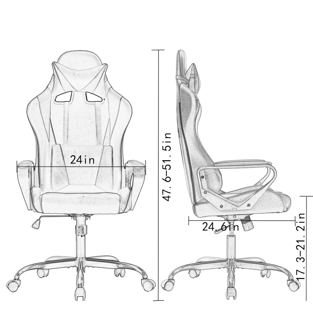Ergonomic Office Chair, High-Back White Gaming Chair with Lumbar Support PC Computer Chair Racing Chair PU Task Desk Chair Ergonomic Executive Swivel Rolling Chair for Back Pain Women, Men (Black)