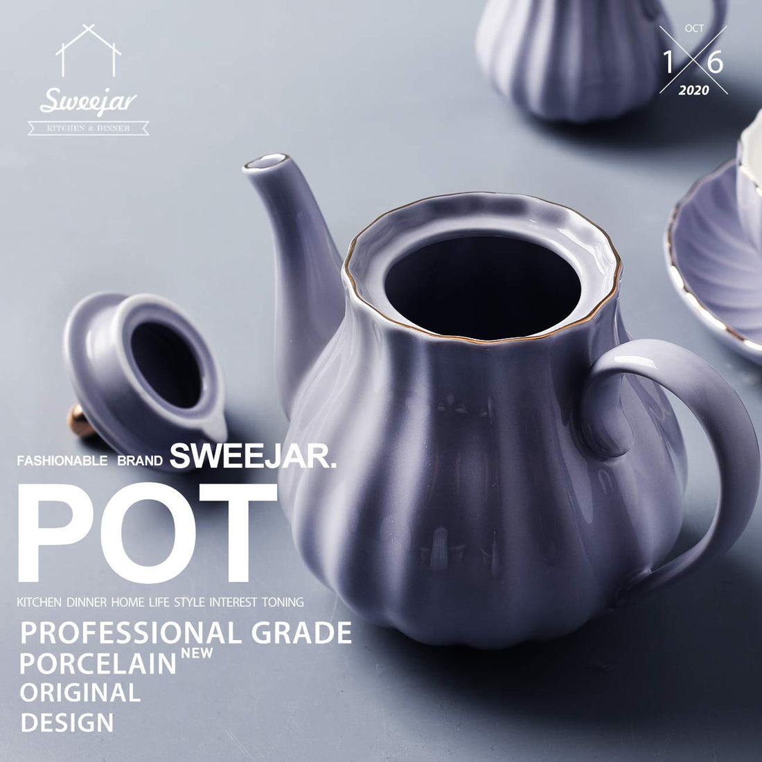Sweejar Royal Ceramic Teapot &amp; Sugar and Creamer Set(Purple)