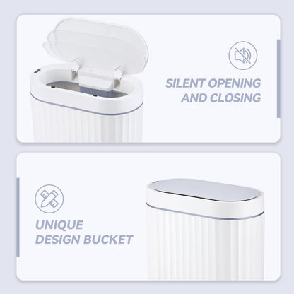 ELPHECO Mini Desktop Trash Can with Lid, Small Slim Automatic Garbage Can, 1.3 Gallon Motion Sensor Countertop Waste Basket for Bedroom, Office, Bathroom, White with Grey Trim