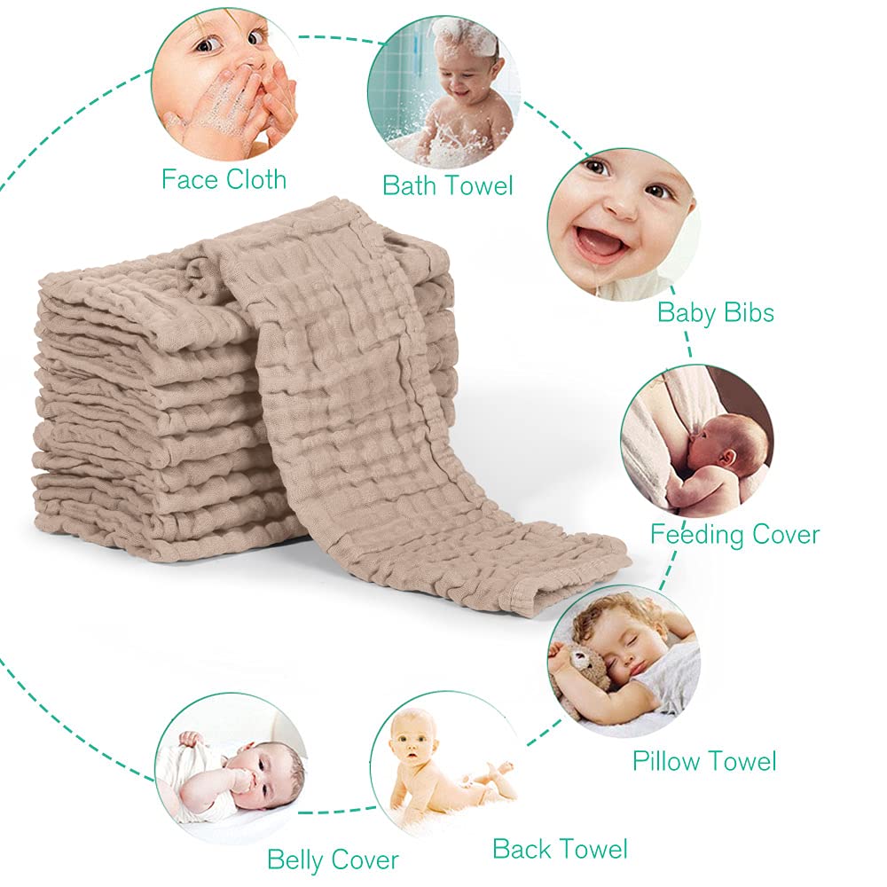 Yoofoss Muslin Burp Cloths for Baby 10 Pack 100% Cotton Baby Washcloths for Boys Girls Large 20&