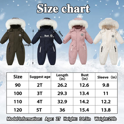Xifamniy Toddler Snowsuit 2T 3T 4T 5T Ski Suit Baby Boy Girl Winter Clothes Coat Outwear Snow Suit Hooded Romper Jumpsuit