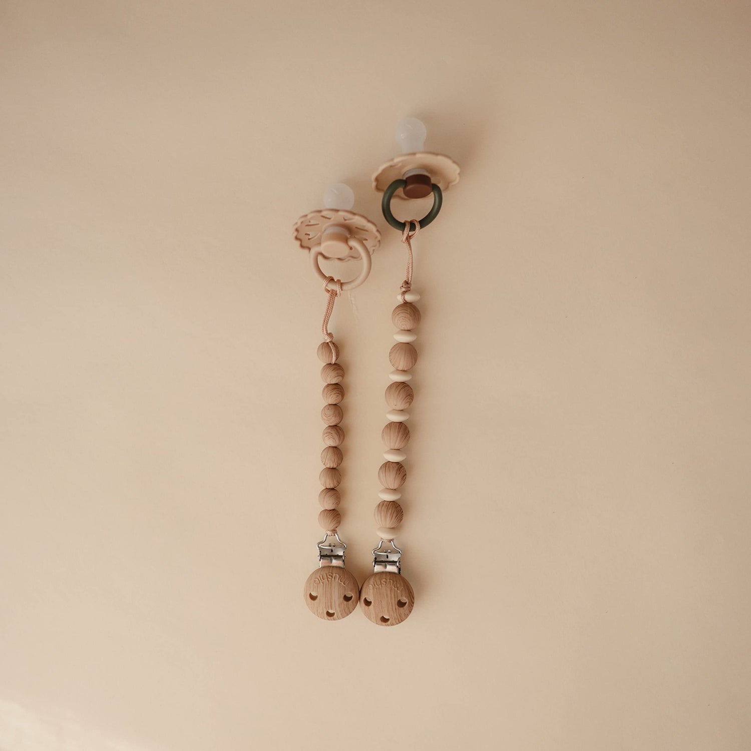 mushie 100% Silicone Baby Pacifier Clip BPA Free | Luna (Faux Wood)