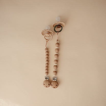 mushie 100% Silicone Baby Pacifier Clip BPA Free | Luna (Faux Wood)