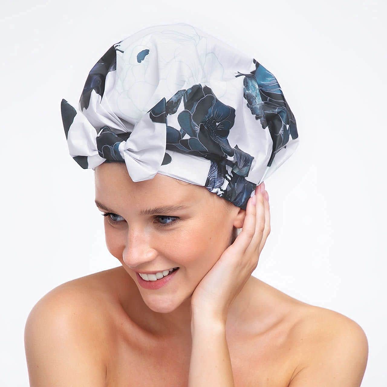 Kitsch Luxury Shower Cap for Women - Reusable Shower Cap for Long Hair with Non Slip Silicon Grip | Waterproof Hair Cap for Shower with One Size Fits Most | Stylish Hair Cover for Shower (Blush Dot)