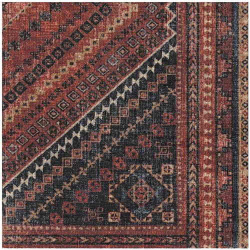 RUGGABLE Kaden Washable Rug - Perfect Vintage Area Rug for Living Room Bedroom Kitchen - Pet &amp; Child Friendly - Stain &amp; Water Resistant - Amber Red 3&