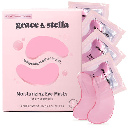 grace &amp; stella Eye Mask Pink 24 Pairs + Hyaluronic Acid Serum 1.7 fl oz Bundle