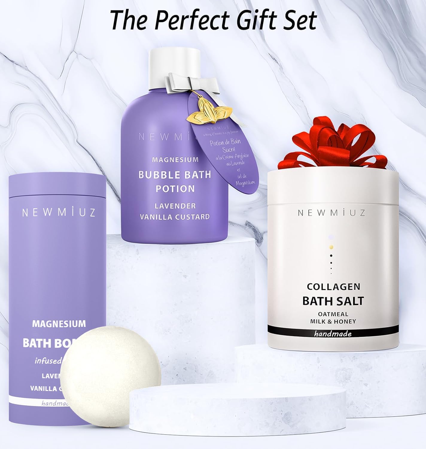 Magnesium Lavender Vanilla Fizzing Bath Bomb Luxury Bath Set Sensitive Skin Moisturizing Shea Butter Stress Relief Gift for Women Christmas Birthday