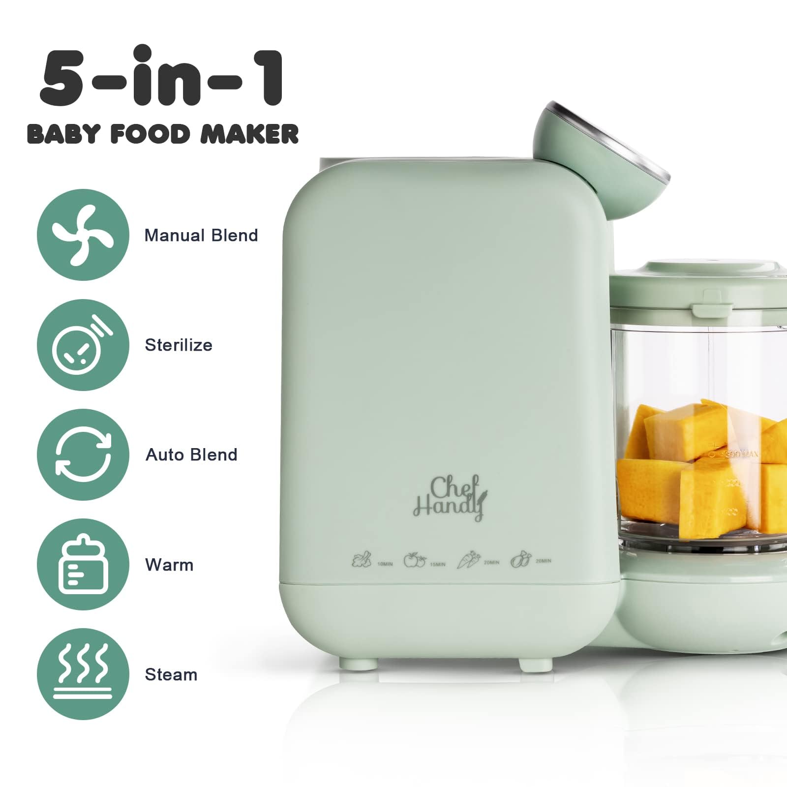 Baby Food Maker | Baby Food Processor with Steaming Basket | Baby Steamer, Blender, and Puree Maker | Milk Warmer Machine | Auto Cooking &amp; Grinding | Touch Screen Control (Green)