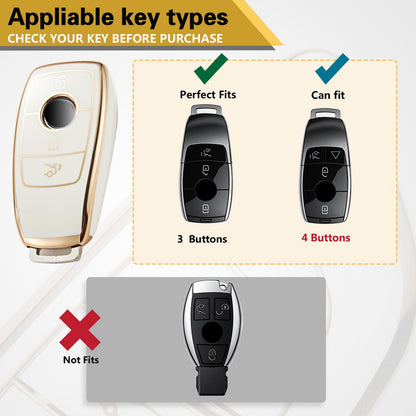 Cadillac Key Fob Cover with Metal Braided Rope Keychain, Upgraded Soft Key Case for 2015-2019 Escalade CTS SRX XT5 ATS STS CT6 (5 Button) (Gold Edge)