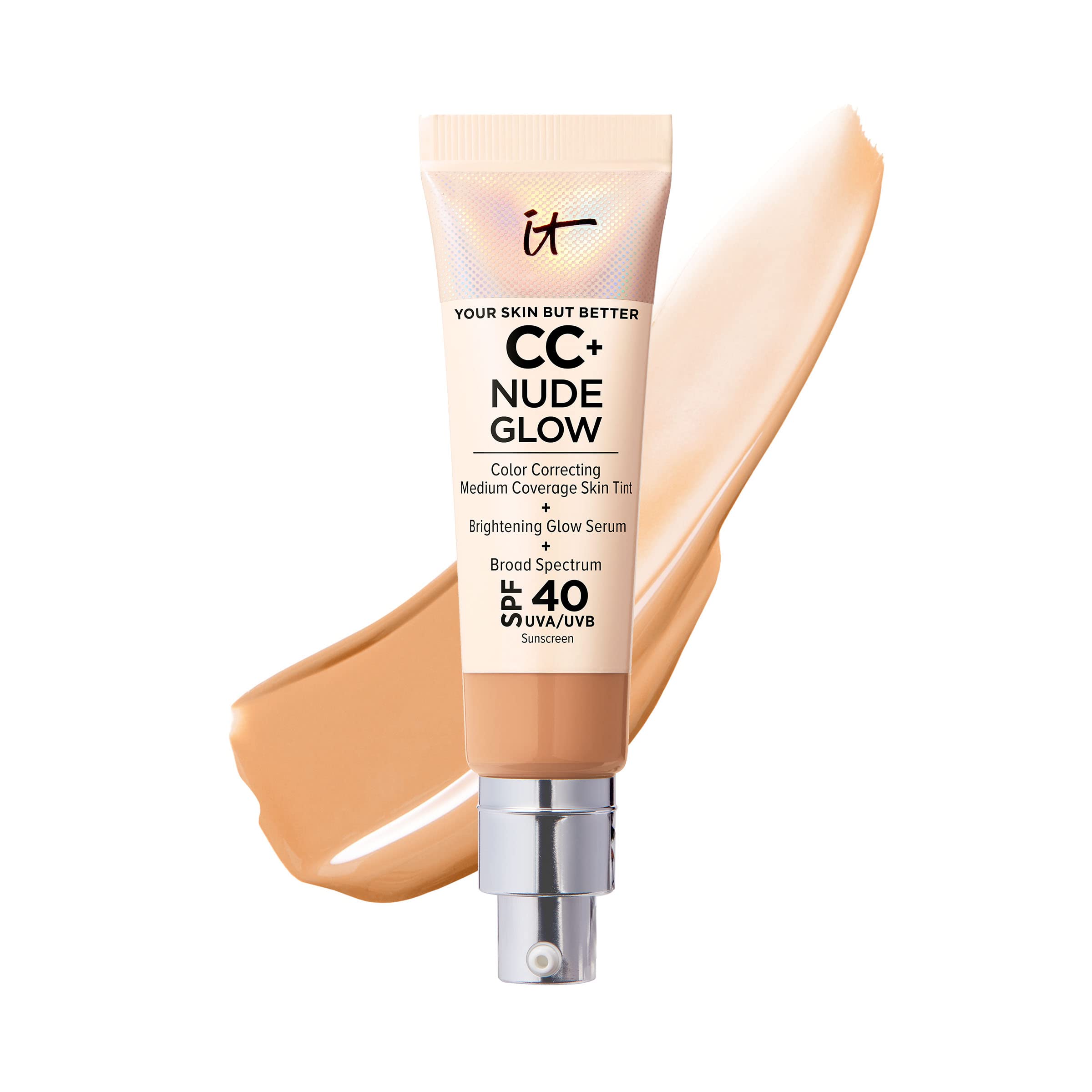 IT Cosmetics CC+ Nude Glow Lightweight Foundation + Glow Serum with SPF 40 - With Niacinamide, Hyaluronic Acid &amp; Green Tea Extract - 1.08 fl oz