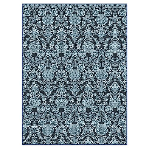 RUGGABLE Disney Traditional Mickey Mouse Washable Rug - Perfect Area Rug for Nursery Playroom Kids Room - Pet &amp; Child Friendly - Stain &amp; Water Resistant - Damask Grey 3&