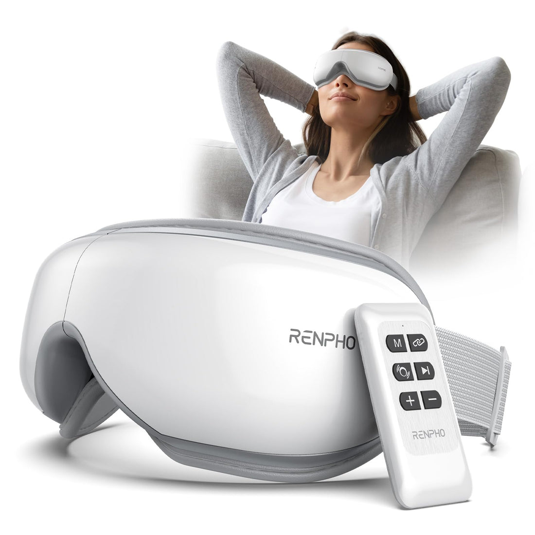 RENPHO Eyeris1 Eye Mask with Heat, Remote Control, Bluetooth Music, Ideal Christmas Birthday Gifts, Electric Eye Care Device, Rechargeable Sleep Mask for Eye Relaxation, Improve Sleep, Reduce Eye Bags
