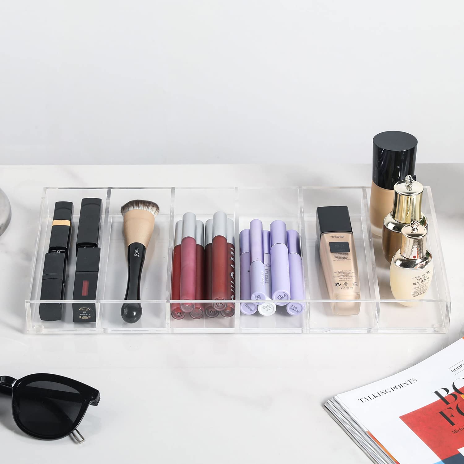 MyGift Premium Clear Acrylic Sunglass Holder Display Tray with 6 Compartments, Drawer Organizer Storage Case for Sunglasses, Reading Glasses, Eyewear, Jewelry, Makeup and Perfume Vanity Tray