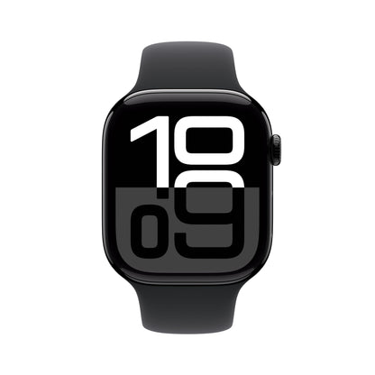 Apple Watch Series 10 [GPS 46mm] Smartwatch with Jet Black Aluminium Case with Black Sport Band. Fitness Tracker, ECG App, Always-On Retina Display, Water-Resistant