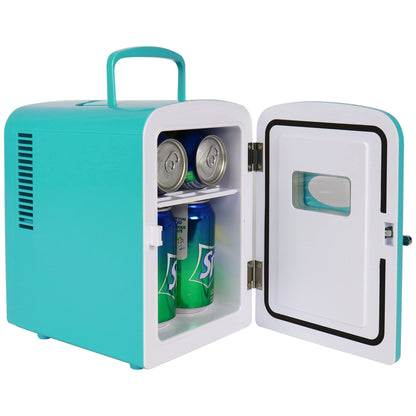 Koolatron Retro Mini Portable Fridge, 4L Compact Refrigerator for Skincare, Beauty Serum, Face Mask, Personal Cooler, Includes 12V Car Adapter, Desktop Accessory for Home Office Dorm Travel, Pink