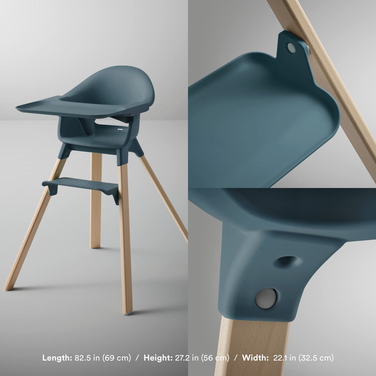 Stokke Clikk High Chair, Fjord Blue - All-In-One High Chair with Tray + Harness - Light, Durable &amp; Travel Friendly - Ergonomic with Adjustable Features - Best for 6-36 Months or Up to 33 lbs