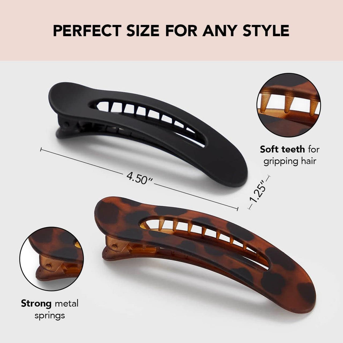Kitsch Flat Hair Clips - Stylish Lay Down Claw Clips for Women with Thick Hair | Big Alligator Hair Clips for a Sleek Look | Large Hair Clips, 2pc (Black &amp; Tortoise)