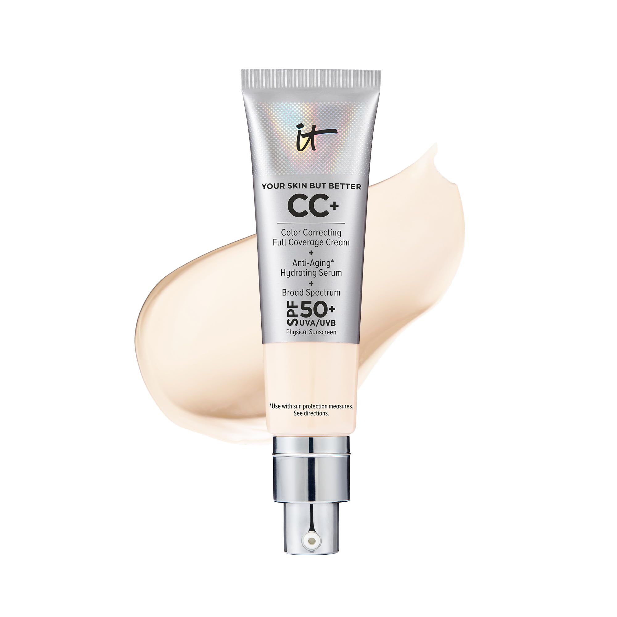IT Cosmetics Your Skin But Better CC+ Cream - Color Correcting Cream, Full-Coverage Foundation, Hydrating Serum &amp; SPF 50+ Sunscreen - Natural Finish - 1.08 fl oz
