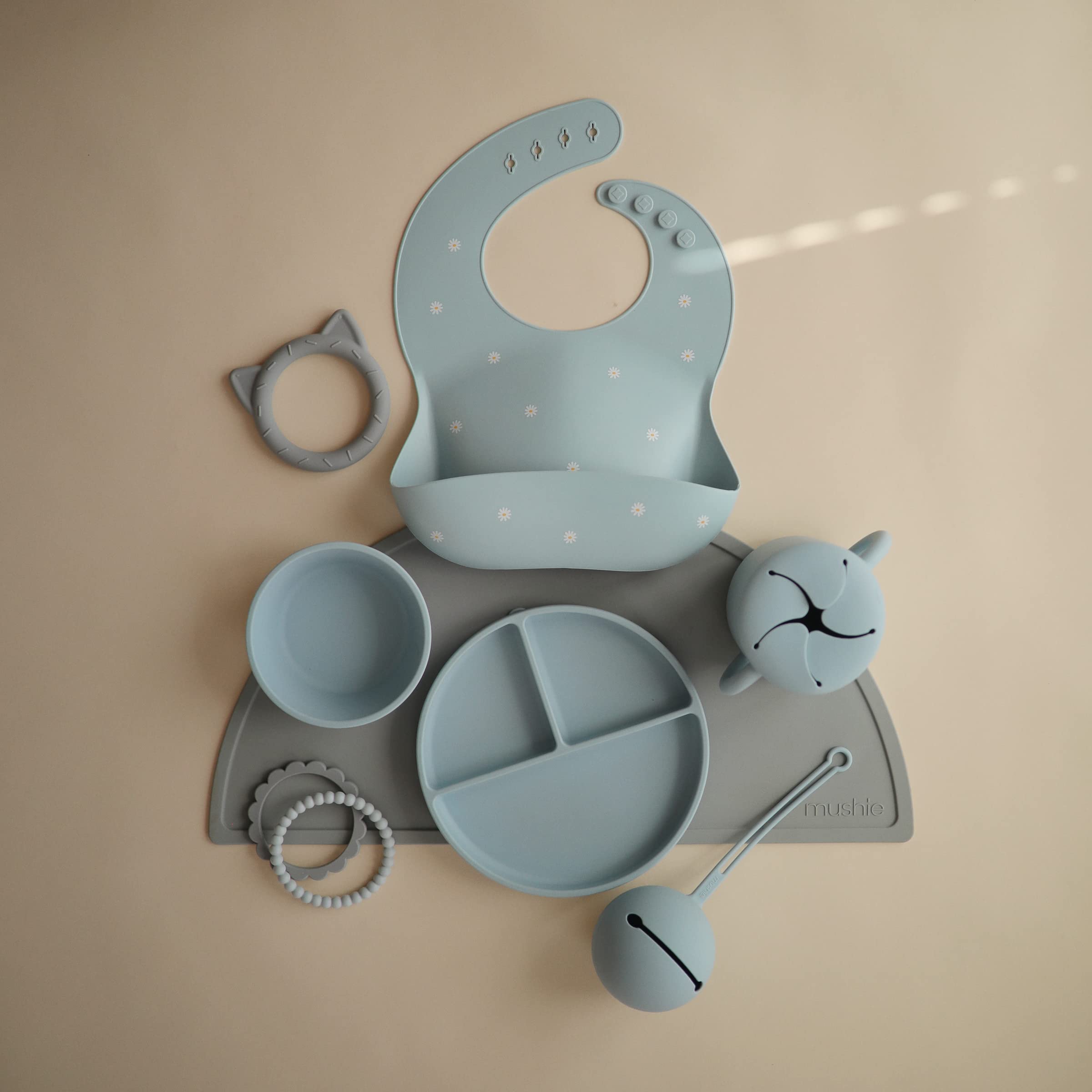 mushie Silicone Baby Bib | Adjustable Fit Waterproof Bibs (Whales)
