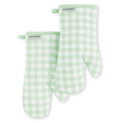 KitchenAid Gingham Oven Mitt 2-Pack Set, Milkshake, 7&quot;x13&quot;