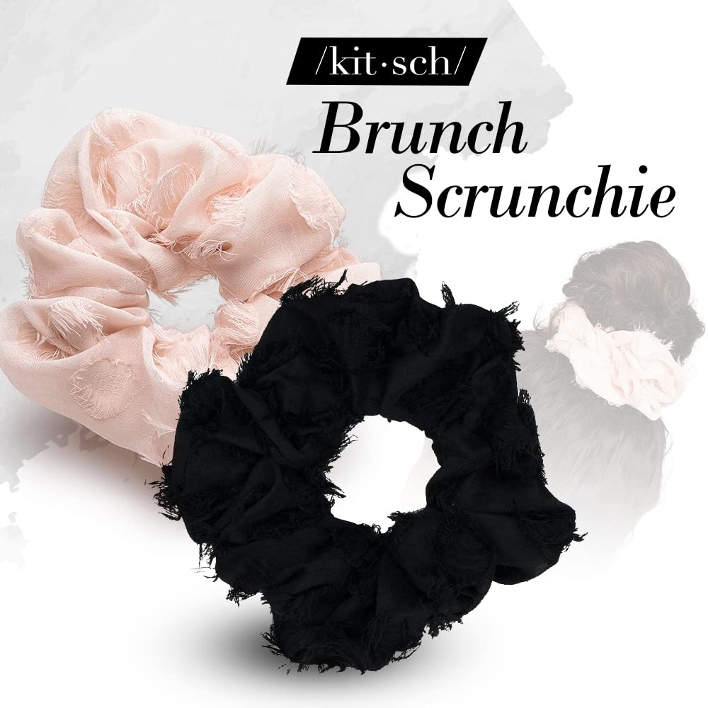Kitsch 5 Count Velvet Hair Scrunchies for Women - Hair Ties for Thick Hair, Girls, Women, Cute Scrunchies, Soft Hair Accessories, Blush/Mauve