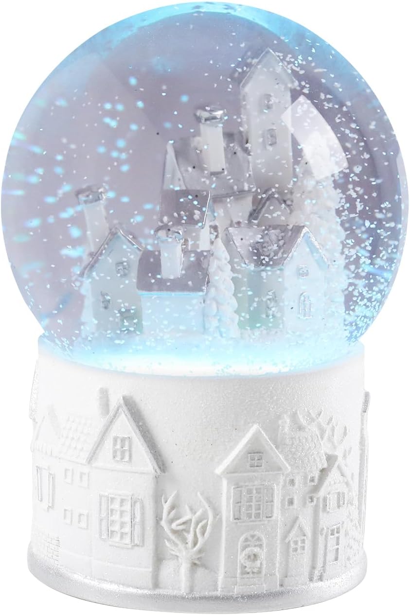 Christmas Snow Globe with LED Light and Music, 4.7x4.7x6.7 Inch Battery Operated Festive Village Scene – Rotating Colors, Perfect for Holiday Decor and Gift House