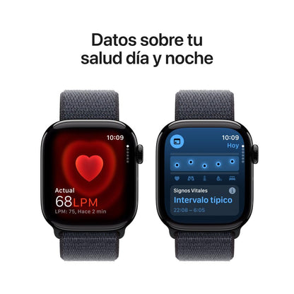 Apple Watch Series 10 [GPS 46mm] Smartwatch with Jet Black Aluminium Case with Black Sport Band. Fitness Tracker, ECG App, Always-On Retina Display, Water-Resistant