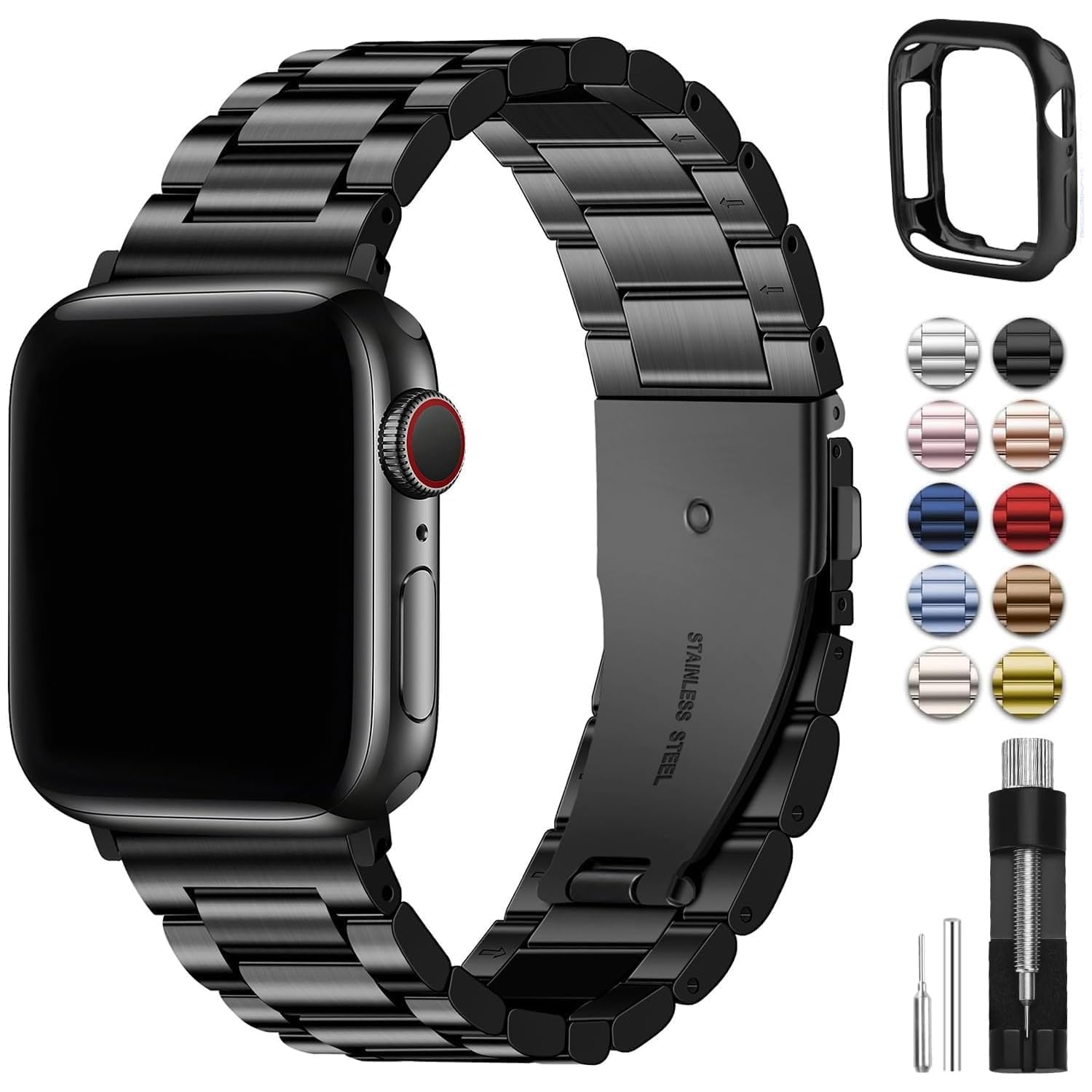 Fullmosa Compatible with Apple Watch Band 49mm 45mm 44mm 42mm 41mm 40mm 38mm, Stainless Steel iWatch Band with Case Compatible for Apple Watch Ultra 2 Ultra Series 10 9 8 7 6 5 4 3 2 1&amp;iWatch SE