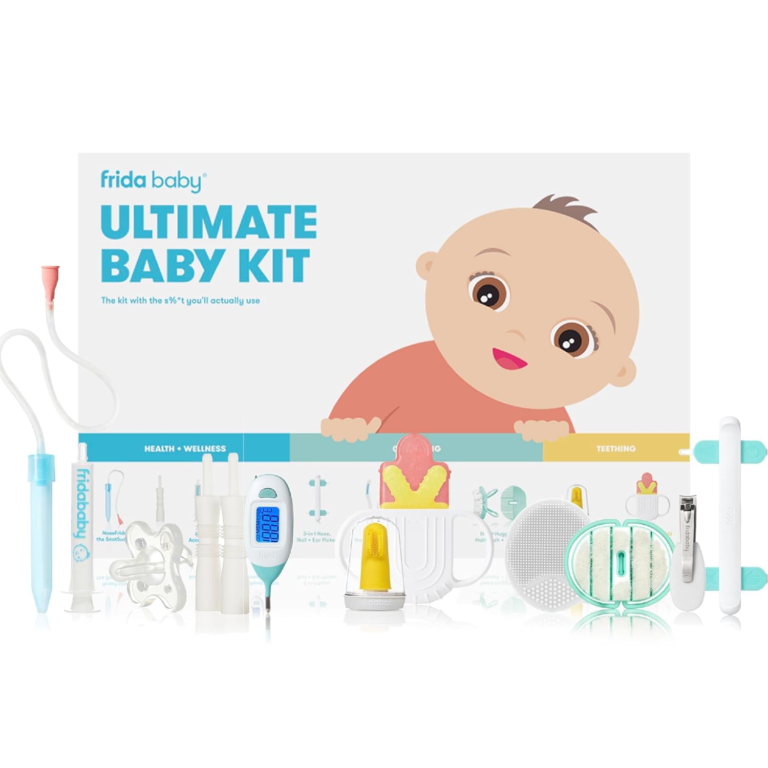 Frida Baby Ultimate Baby Kit | Baby Essentials Gift Set Includes Wellness, Sick Day, Gas Relief Essentials, Grooming Tools &amp; Teething Toys