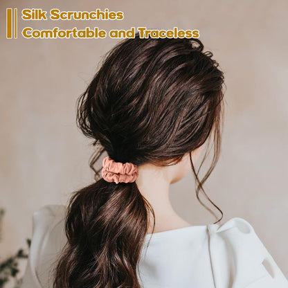 6PCS Silk Scrunchies for Hair, 100% Mulberry Silk Hair Ties, Scrunchies for Women Girls, Elastic Ponytail Holders No Damage