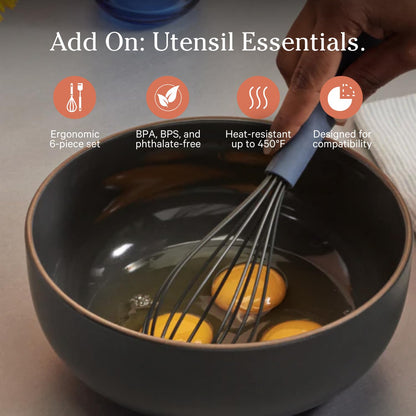 Our Place Utensil Essentials - 6-Piece Silicone Cooking Utensil Set | Ergonomic, Heat-Resistant, Dishwasher Safe | Spatula, Ladle, Whisk, Slotted Turner, Basting Brush, Tongs | BPA-Free | Steam