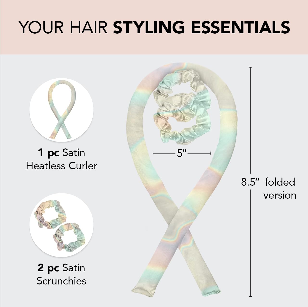 Kitsch Satin Heatless Curling Set for No-Heat Soft Curls | Overnight Hair Curlers &amp; Curling Rod Headband, Frizz-Free Styling | Gentle Rollers for All Hair Types - 1 Pack (Charcoal)