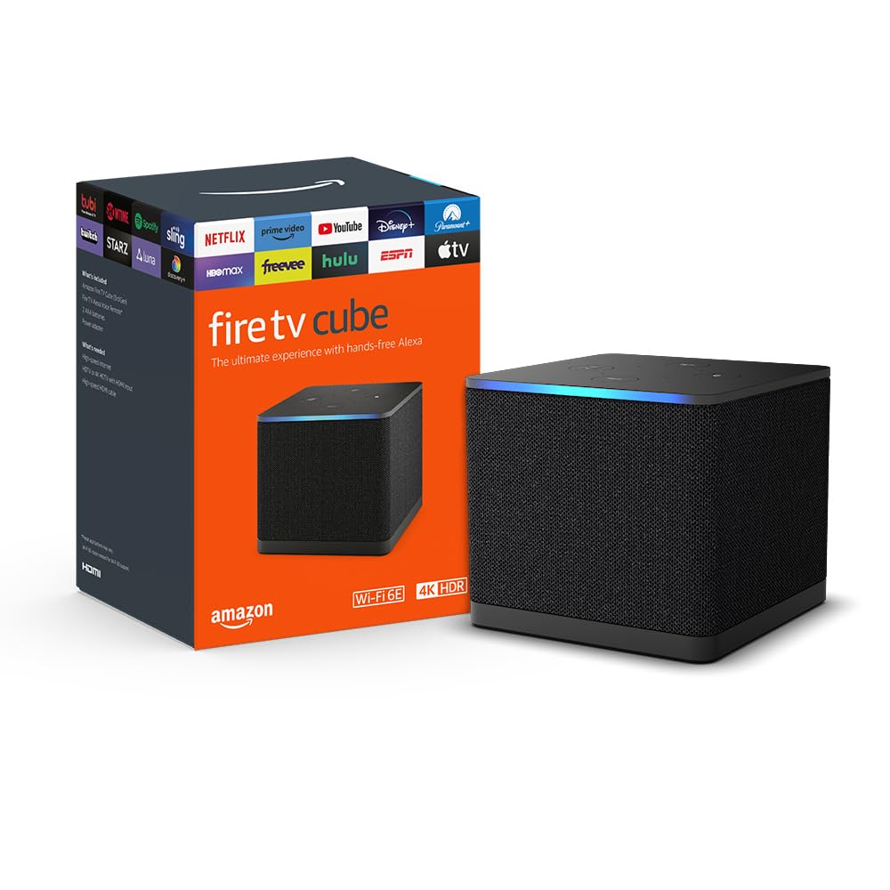 Amazon Fire TV Cube (newest model), Hands-free streaming device with Alexa, Wi-Fi 6E, 4K Ultra HD