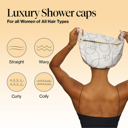 Kitsch Luxury Shower Cap for Women - Reusable Shower Cap for Long Hair with Non Slip Silicon Grip | Waterproof Hair Cap for Shower with One Size Fits Most | Stylish Hair Cover for Shower (Blush Dot)