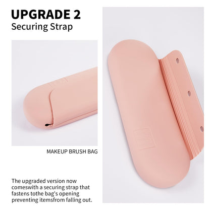 AGIKET Silicone Makeup Brush Holder Travel Cosmetic Bag：Soft Portable Cosmetic Face Brushes Holder with Upgrade Anti-Fall Out Magnetic Closure, Large Travel Makeup Brush Case - Walnut