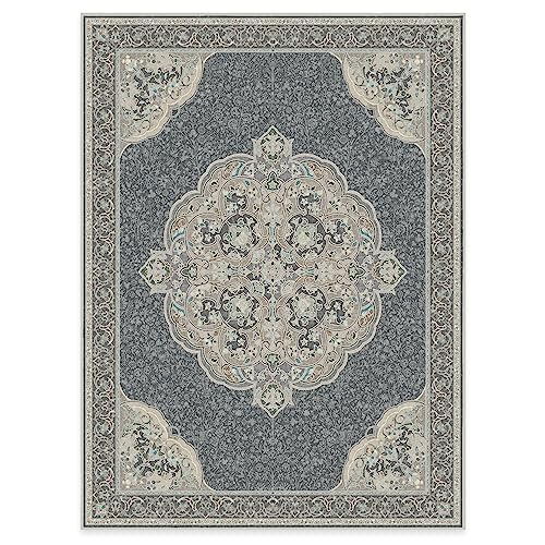 RUGGABLE Disney Traditional Mickey Mouse Washable Rug - Perfect Area Rug for Nursery Playroom Kids Room - Pet &amp; Child Friendly - Stain &amp; Water Resistant - Damask Grey 3&