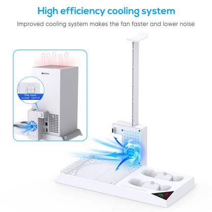 MENEEA Cooling Fan &amp; Charging Stand for Xbox Series X Console and Controller,Vertical Cooler System Dual Charger Station Dock Accessories Kit with 2 x 1400mAh Rechargeable Battery (Black)